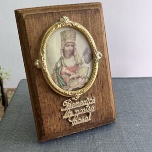 VTG Bless Our Home Mini Plaque Madonna Mary Jesus Benedici La nostra Casa Italy
